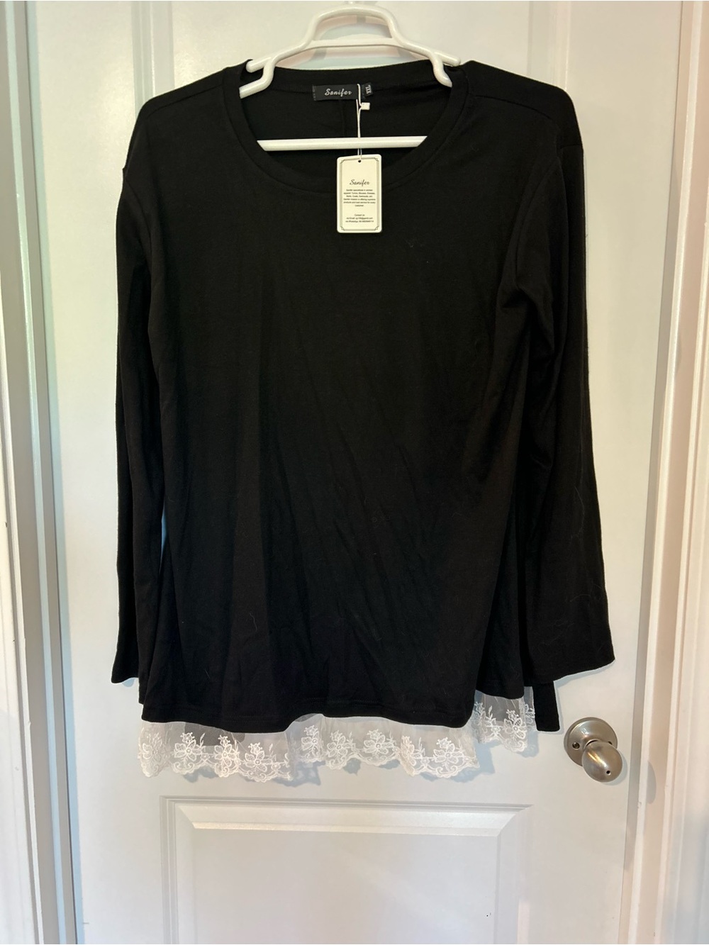 Sanctuary Black Long Sleeve Top with White Lace Hem